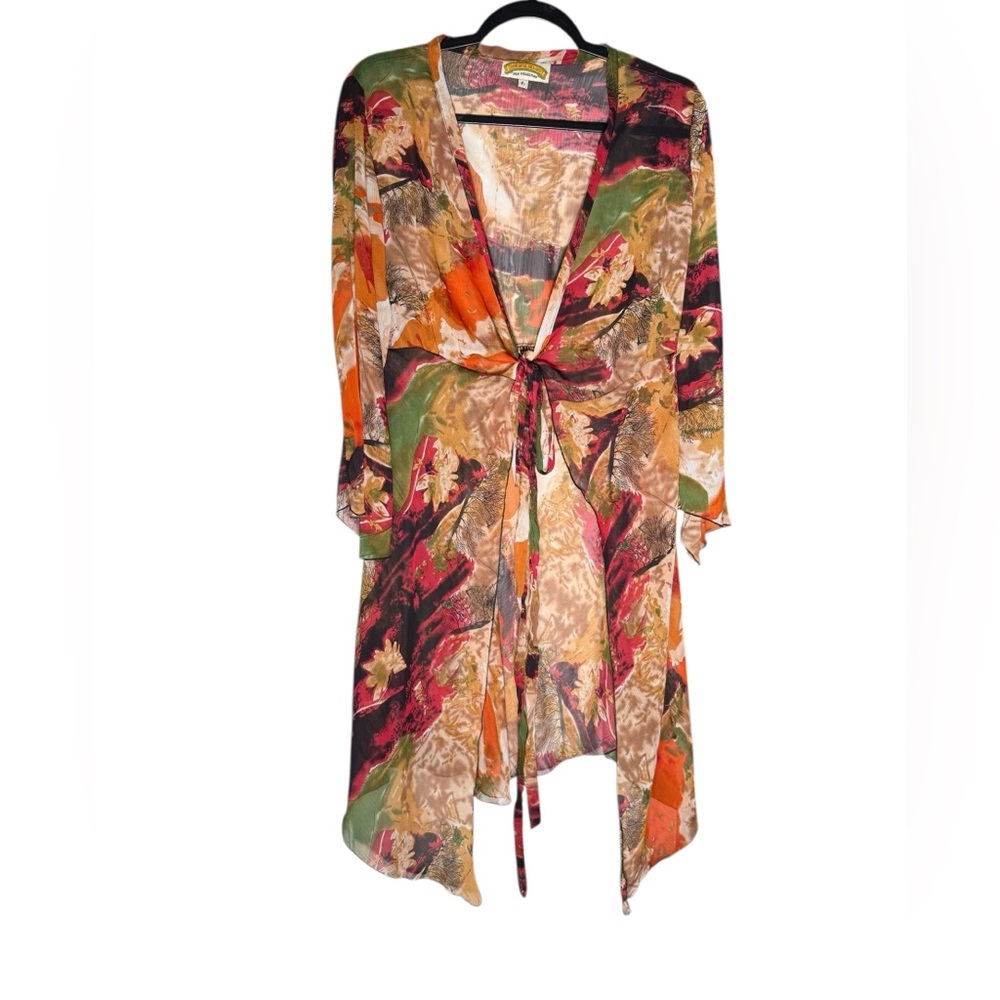 Oriental Village Silk collection Coverup Blouse Robe Womens Measures Small Sheer